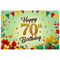 thumbnail image 2 of Happy 70th Birthday Background Banner with Fall Leaves Stars and Gift Boxes Party Supplies for Birthday Party Photography Props Backdrop Decors, 2 of 8