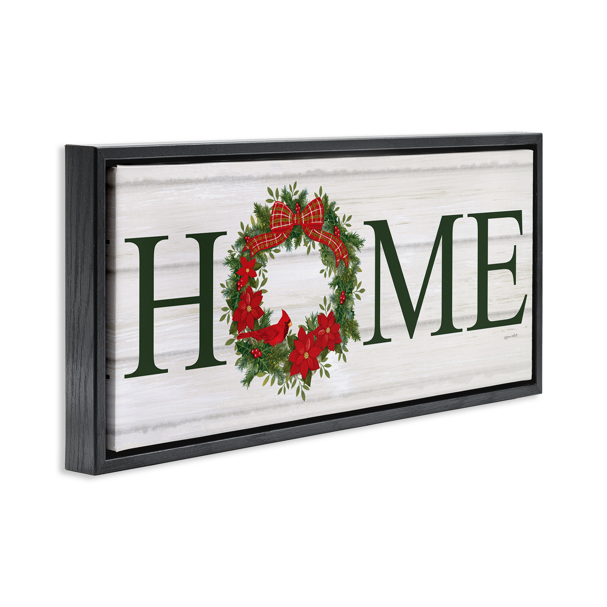 Stupell Industries Home Seasonal Wreath Botanical & Floral Painting Black Floater Framed Canvas Art Print Wall Art, 31 x 14