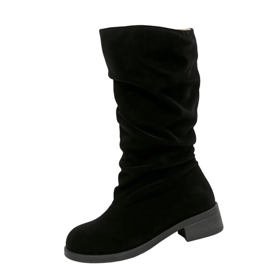 EKVAHL Women's Orthopedic Mid‑Calf Boots, Low Heel Western Boots, Slouchy Retro Casual Daily Walking Boots Black