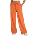 thumbnail image 3 of Womens Wide Leg Sweatpants High Waisted Baggy Lounge Pants Drawstring Flared Joggers with Pockets Orange S, 3 of 8