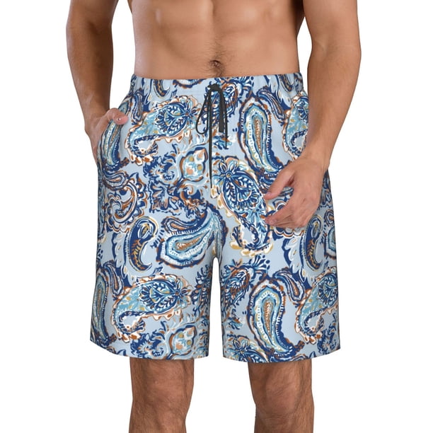 Balery Paisley Floral Branches Traje de Baño Estilo Hawaiano para Hombre, Shorts de Secado Rápido con Bolsillos-Medium