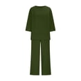thumbnail image 7 of Likimi Two Piece Sets For Women Crew Neck 3/4 Sleeve Solid Color Shirts With Pants Spring Summer Outfit Set Army Green Size 4Xl, 7 of 7