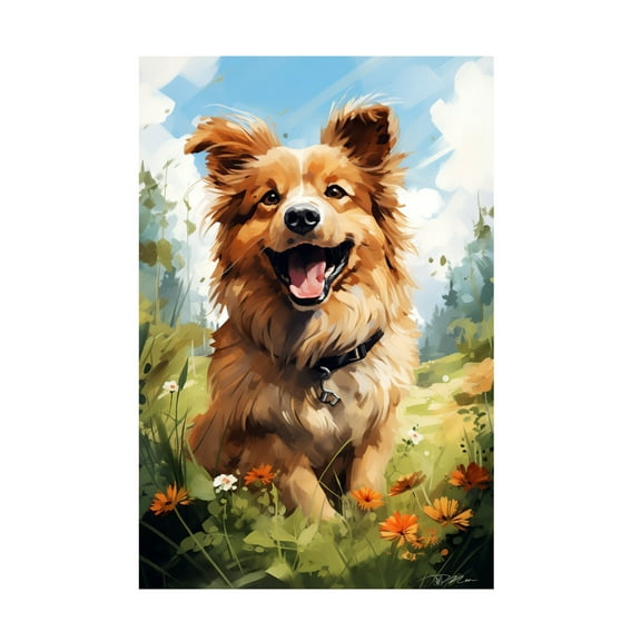 Canvas Wall Art - Momart 'Happy Puppy 4' Wall Art for Living Room, Bedroom, or Office Décor by Trademark Fine Art - 12 x 19 Inches