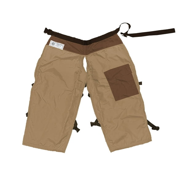 FORESTER Chainsaw Chaps - Forestry Chainsaw Safety Gear Heavy Duty Apron Style Chap Pants with Adjustable Belt and Pocket (Tan w/Brown Pockets, Long 40"