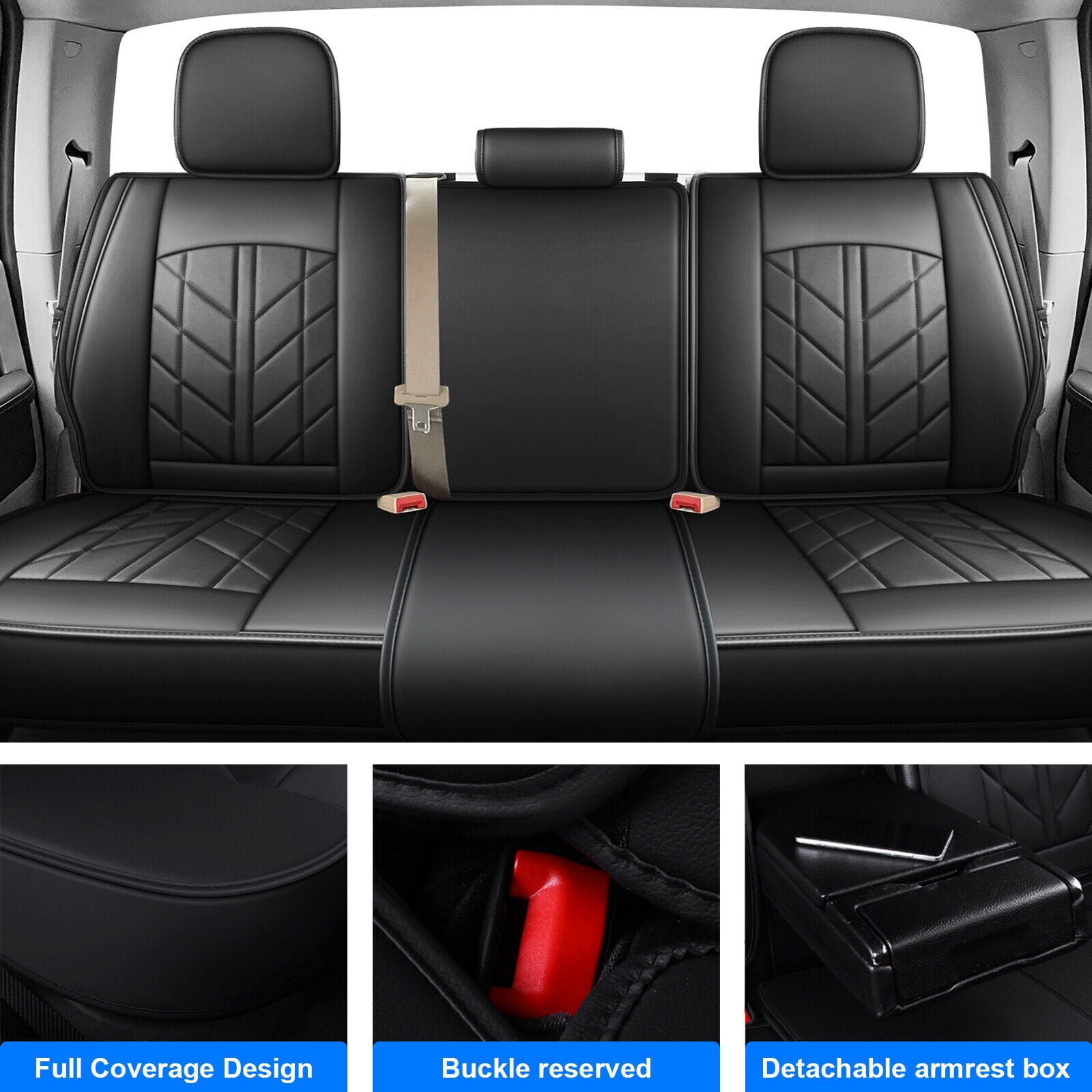 Dodge Ram Truck 1500/2500/3500 2009-2023, Black, PU Leather, Cushion Protector, Full Set Seat Covers