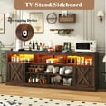 thumbnail image 4 of Farmhouse TV Stand for TVs Up to 90” , Rustic 82.7” Entertainment Center with Storage Cabinets with Adjustable Shelves, Large TV Media Console for Living Room, Brown, 4 of 6