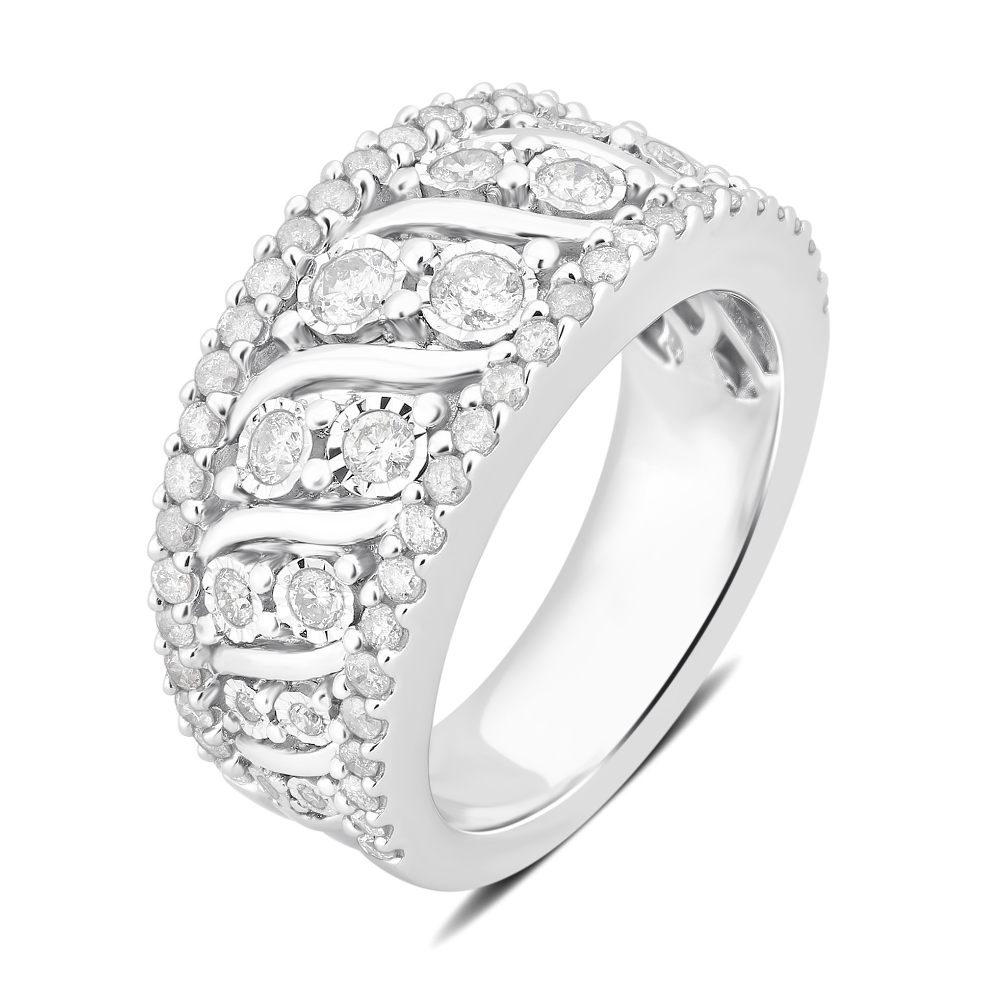 Arista 1.00 Carat T.W Diamond Broad Band Anniversary Ring in Sterling Silver (I-J, I2-I3)