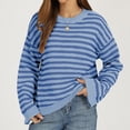 thumbnail image 5 of Women Crew Neck Horizontal Stripe Drop Shoulder Long Sleeve Loose Knit Sweater Fall Casual Pullover S, 5 of 5