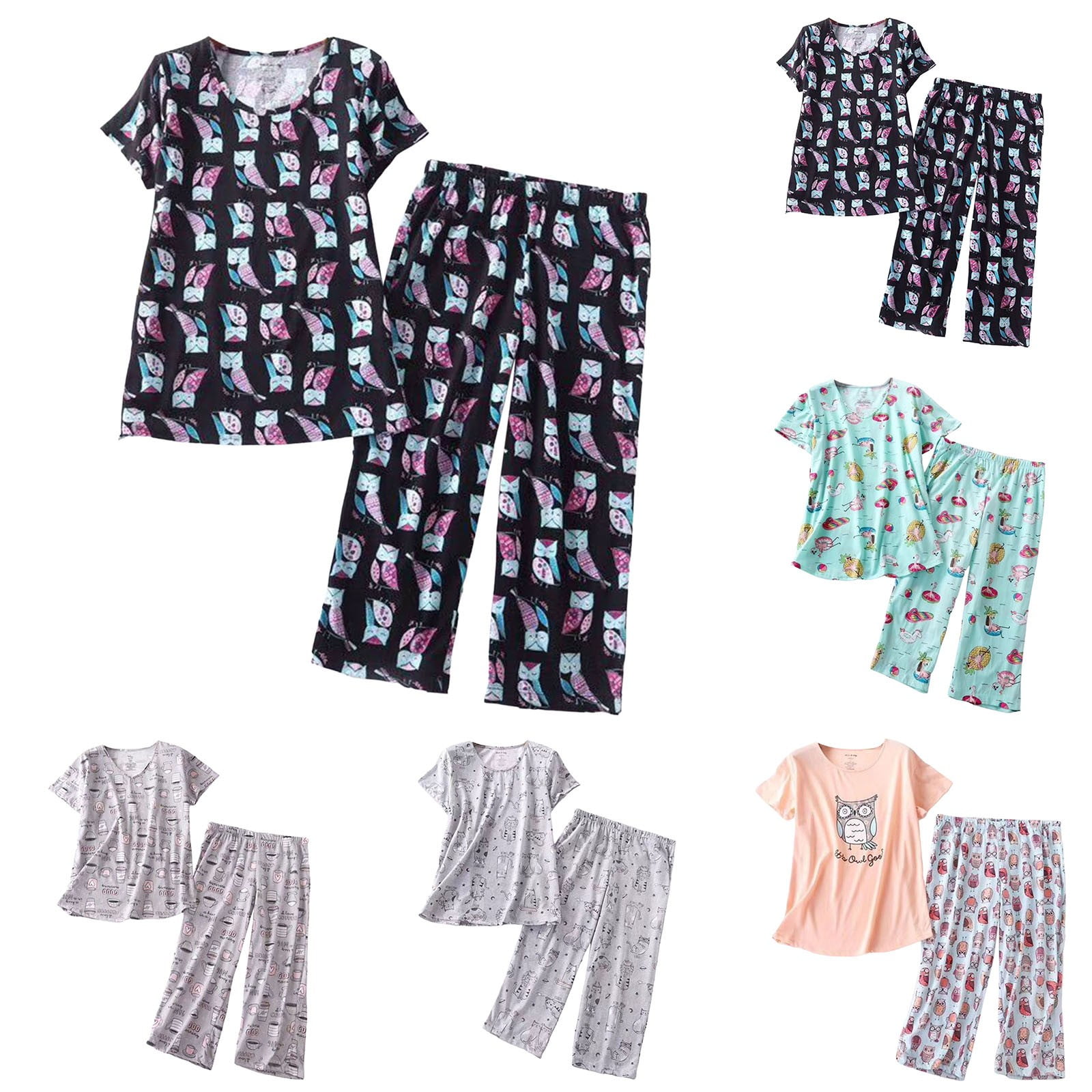 Womens Pajamas 3x Cotton Nightgowns for Women Women Cotton Pajamas Set Short Sleeve Top Capri Pants Sleepwear Plus Adult Female Clothes Grey Size S Walmart