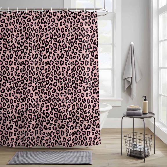 Bathroom Shower Curtain Pink Leopard Pattern Waterproof Shower Curtains with Hooks, Farmhouse Animal Skin Theme Bath Curtains Bathtub Curtain Home Decor 36x72in