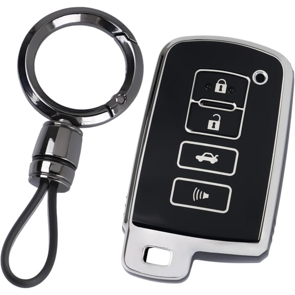 Key Fob Cover Compatible with Toyota Avalon Camry Corolla RAV4 Highlander Sequoia 2011-2019 4 Button Keychain Case Holder Protector,Black
