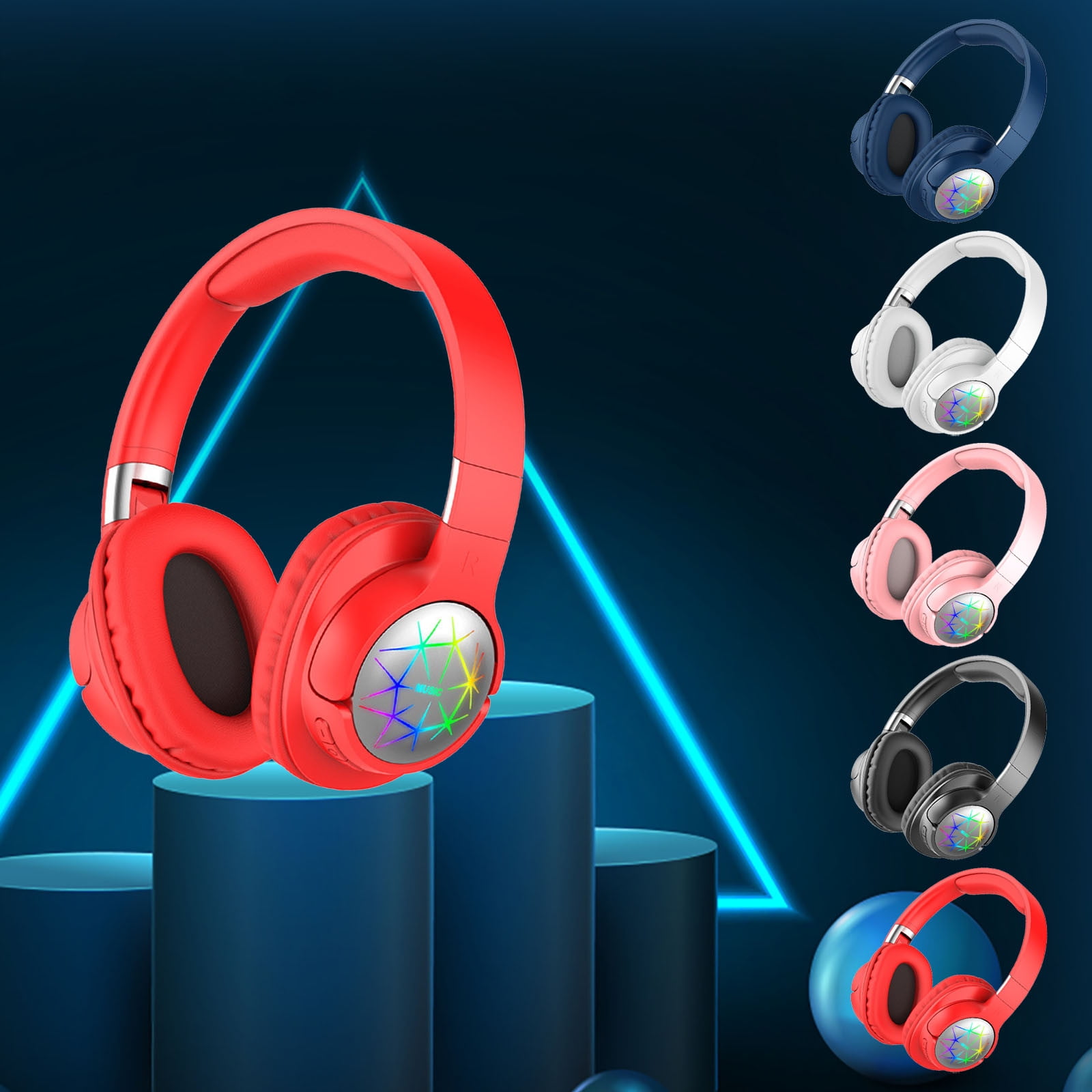 Noise Canceling Wireless Headphones Bluetooth Over The Ear Headset with Microphone and Alexa Built-in,Red