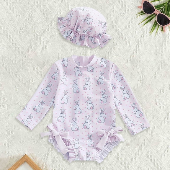RTKFRFL Swimsuits For Teens 2 Piece Floral Bunny Print Cute Onesie Bikini With Swim Cap Summer Beach Vacation Swimwear Beachwear Bathing Suit