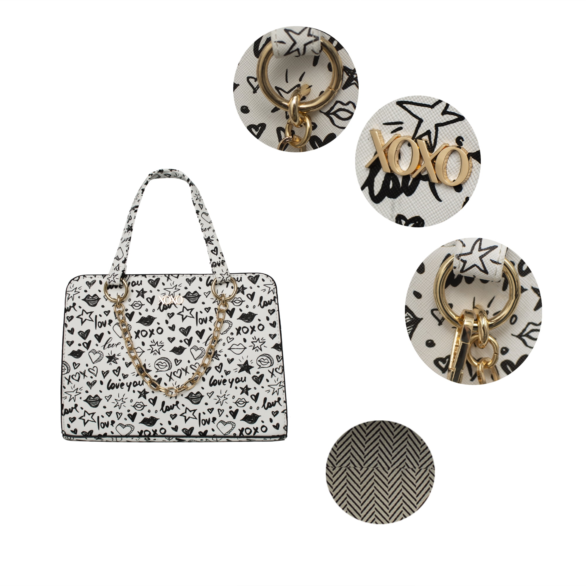 XOXO Women's Vegan Leather Large White Graffeti Print Everyday Satchel