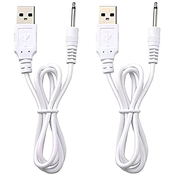 LujingZ USB to 2.5mm DC Fast Charging Cable Compatible with Massager and 2.5mm DC Port Devices, Durable Premium Replacement Charger Cord, USB Type A, White, Home Travel, 2 Pack
