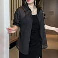 thumbnail image 2 of ZOHIUM Clothes Women's Spring/Summer Solid Color Long Sleeved Shirt Chiffon Thin Shirt Summer Shirts for Women 2182 Clothes Blouses for Women (Black,One Size), 2 of 4
