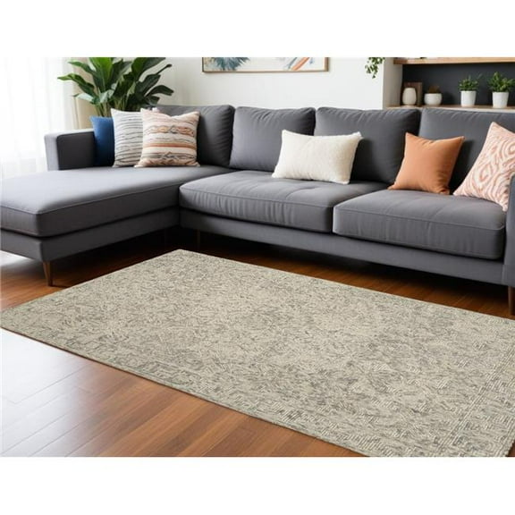 HomeRoots 553494 8 x 12 ft. Wool Abstract Geometric Rectangle Area Rug, Beige & Gray