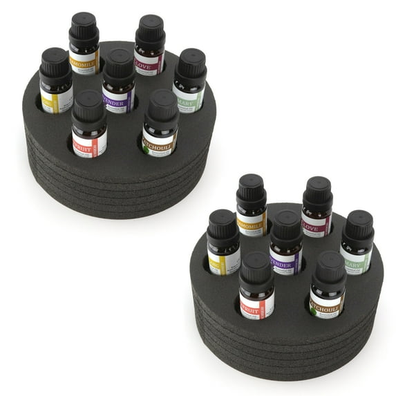 Polar Whale 2 Essential Oil Storage Organizers Round Display Rack for Home Bathroom Bedroom Office Elegant Modern Durable Black Foam Washable Waterproof Holds 7 Bottles (5ml to 15ml)