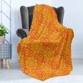 thumbnail image 4 of Ethnic Soft Flannel Fleece Throw Blanket, Traditional Motifs Abstract Blooming Flowers in Warm Colors, Cozy Plush for Indoor and Outdoor Use, 60" x 80", Vermilion Orange Yellow, by Ambesonne, 4 of 5