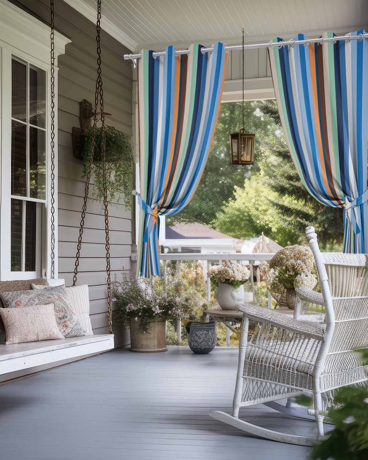 Colorful Striped Outdoor Curtains for Patio, Modern Stripes Art Farmhouse Privacy Drapes Grommet Waterproof Outside Curtains for Porch/Cabana/Balcony 54"x 108", 1 Panel