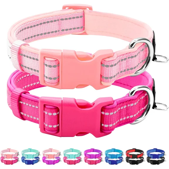 azuza 2 Pack Reflective Soft Neoprene Padded Dog Collars Adjustable Pet Collar with ID Tag Ring Safe and Comfy for Small Medium Large Dogs