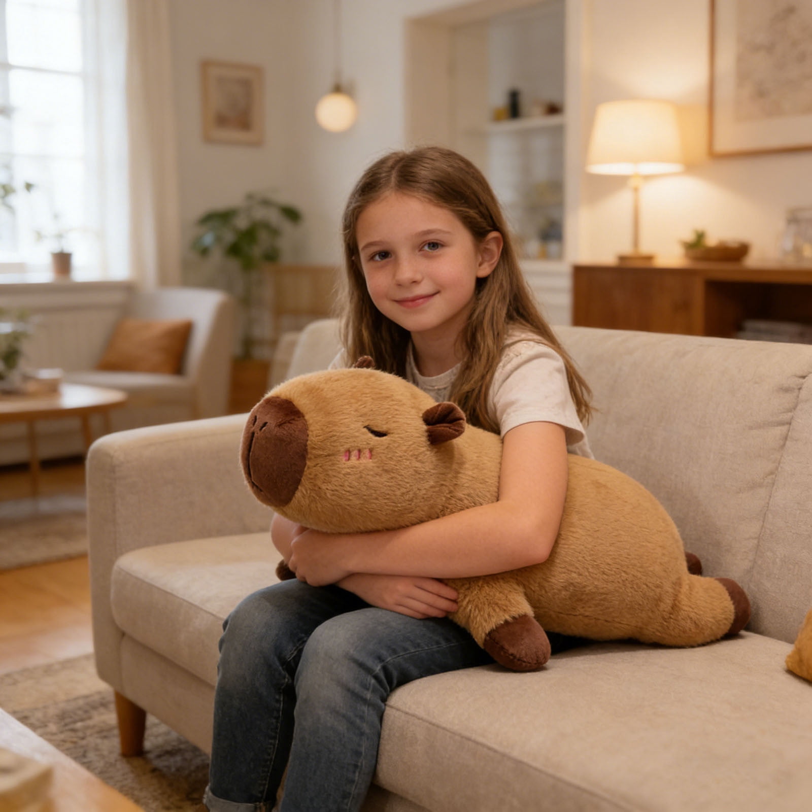 Soft Capybara Stuffed Animal Plush Pillow Cute Hugging Cushion Vacuum Packaging Sleeping Companion for Kids Adults Home Bedroom Sofa
