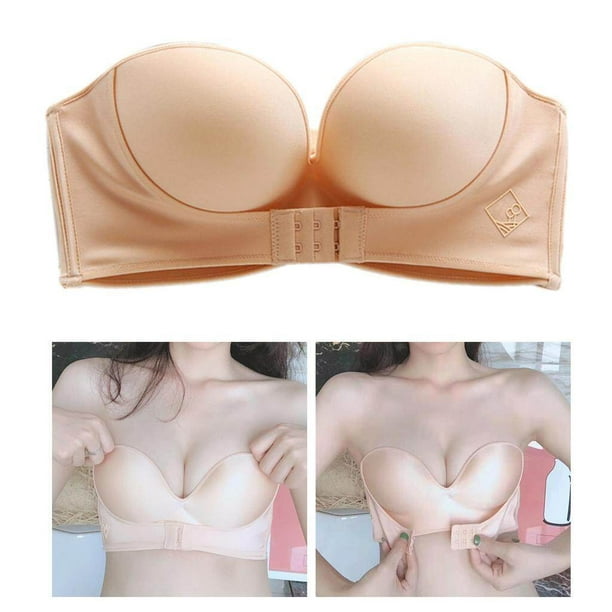 serony Womens Bra Strapless Lingerie Front Closure Wire Free padded  bralettes Brassiere Seamless womens ladies party Skin Color 34AB 