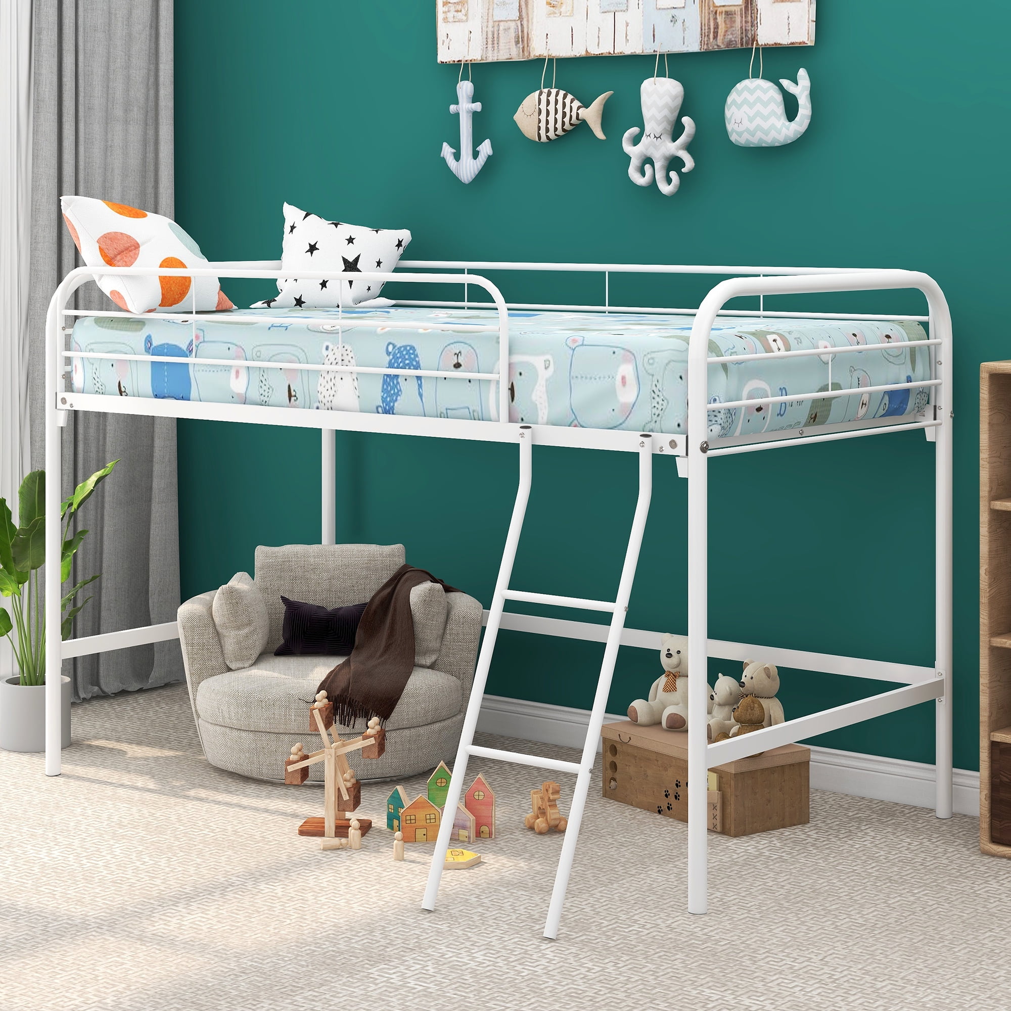 CoSoTower Metal Twin Loft Bed, Twin Size High Loft Bed White