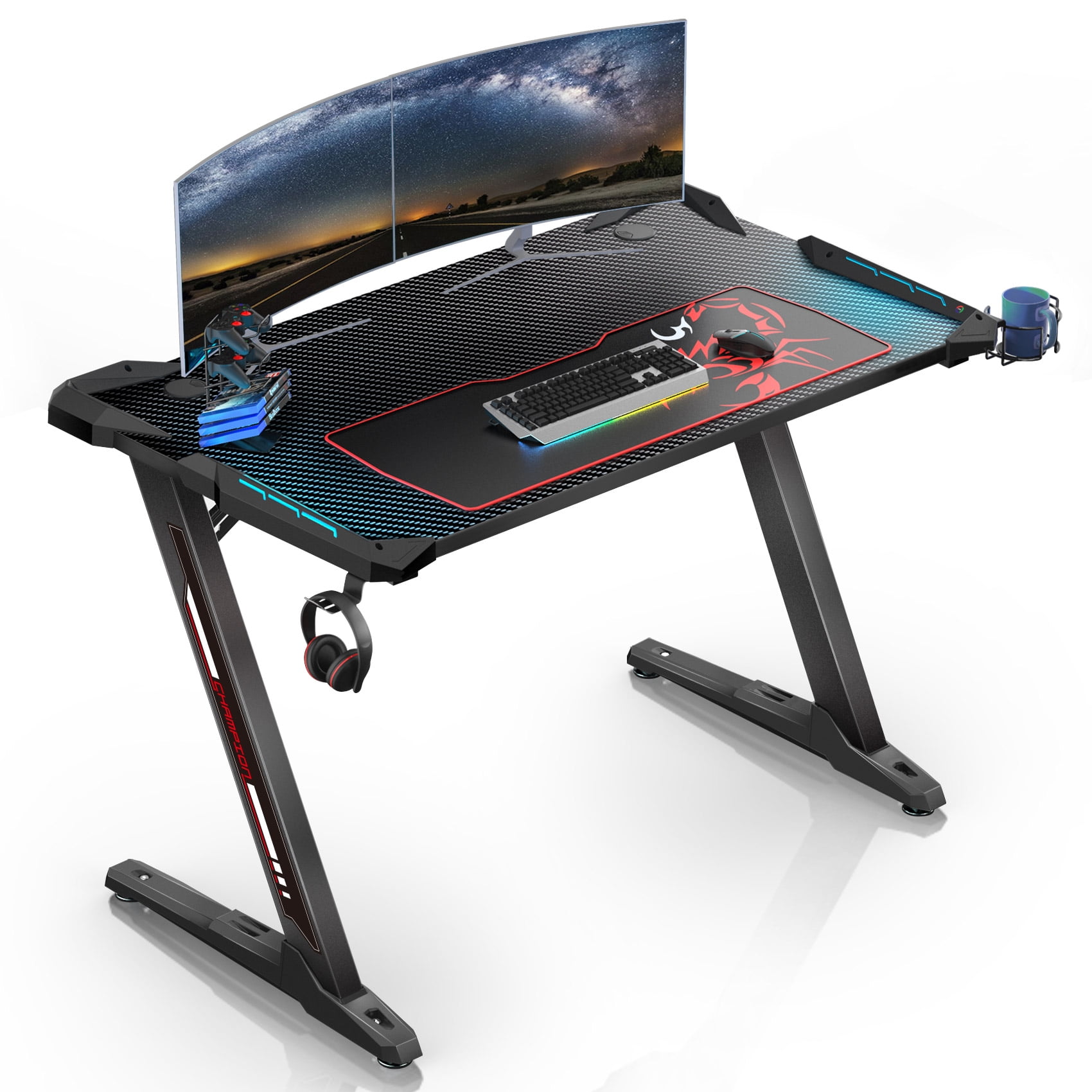 45" Gaming Desk PC Laptop Computer Table Ergonomic Racing Home Office RGB LED 