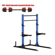 Wesfital Multi-Functional Power Racks Tower, with Free 66LBS Adjustable Dumbbell Weight Sets, Adjustable Heavy Power Cage Squat Rack Deadlifts Squats Weightlifting, Blue
