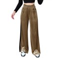 thumbnail image 1 of Pantalones De Terciopelo para Mujer Terciopelo Reflectante Pantalones De Trabajo De Pierna Ancha con Cintura Elástica Informales Pantalones Rectos con Bolsillos Marrón Claro S, 1 of 5