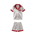 thumbnail image 5 of Christmas Satin Silk Pajamas Family Matching Pajamas Set for Kids Boys Girls Printed Pajama Short Sleeve Button Down Top Shorts Loungewear Outfit for Toddler Kids Pajama Sets Grey 2-3T, 5 of 5