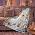thumbnail image 6 of Samoyed Lantern Snowy Forest Scene, Warm Photorealistic Winter Style for Dog Lovers, Pine Bough Golden Light Theme and Christmas Gift, Cozy Flannel Blanket, Home Decor, 6 of 9