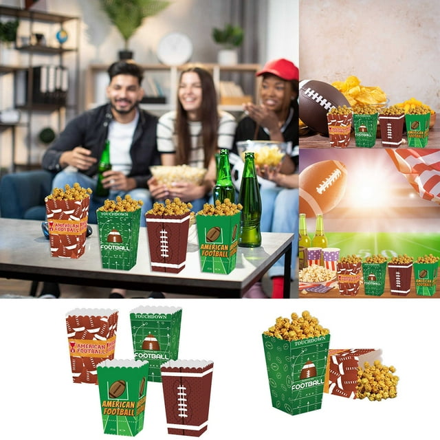 WIFKLSIIPG 4 Pcs Boîte de Maïs Soufflé Jetable à Thème Rugby Boîte de Maïs Soufflé de Fête de Rugby Boîte de Maïs Soufflé de Fête à Thème Rugby Décoration de Fête Sportive (Vert)