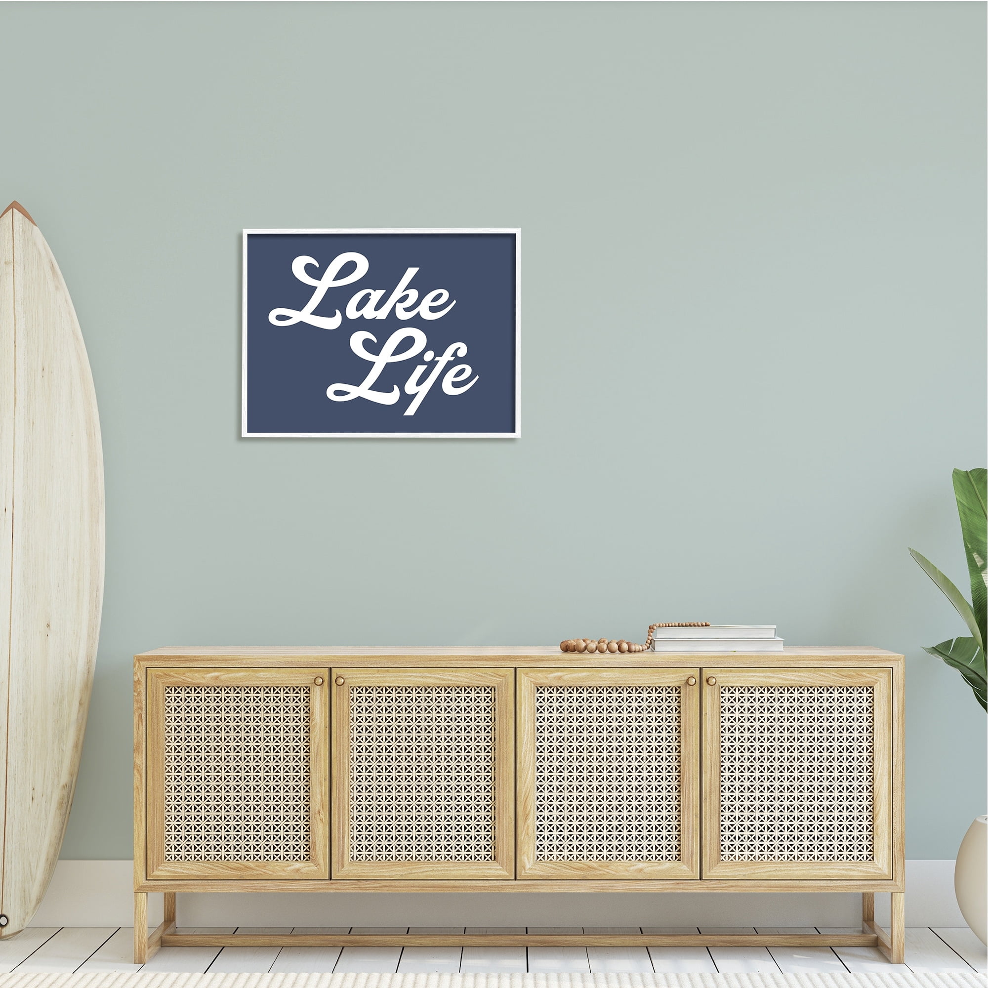 Stupell Industries Trendy Lake Life Phrase Solid Blue Sign,30 x 24, Design by Daphne Polselli