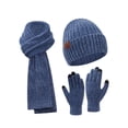 thumbnail image 2 of Adult Winter Women'S and Men'S Universal Knitted Hat, Scarf, and Gloves 3-Piece Set Navy Blue One size, 2 of 7