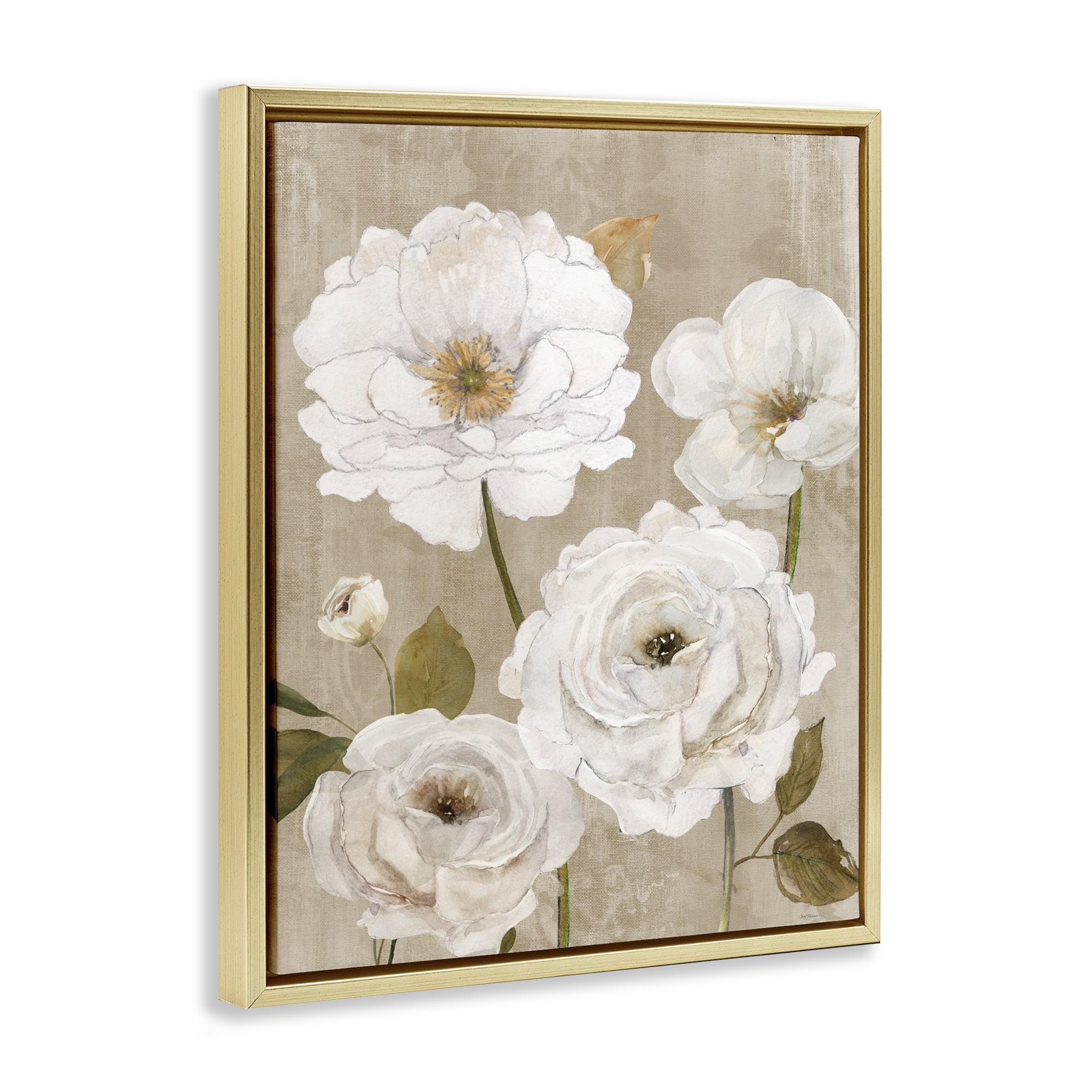 Stupell Industries Rustic Blooms in White Gold Framed Floater Canvas Wall Art, design by Carol Robinson
