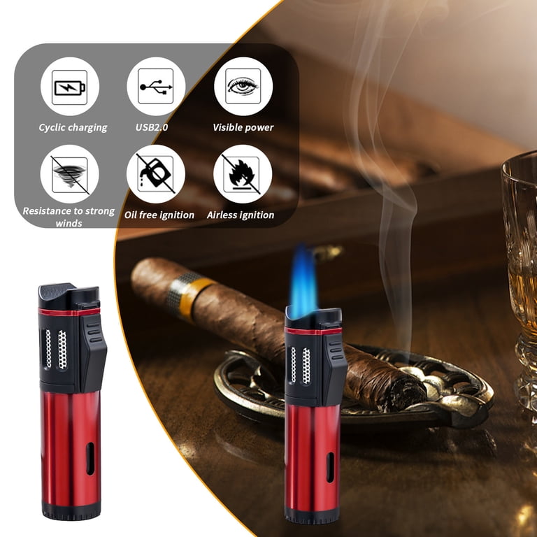SHIMELE Outdoor Windproof Torch Lighter, Triple Jet Flame Cigar Lighter,  Refillable Butane Lighter, Camping Gear, Hiking Essential, Heavy Duty 
