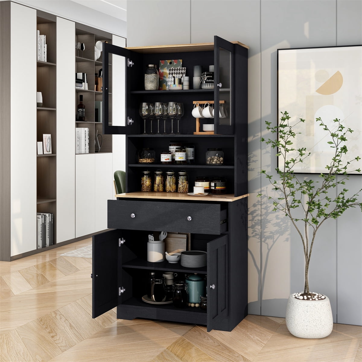 70.9" Kitchen Hutch Multifunctional Pantry MDF Storage