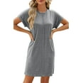 thumbnail image 2 of Womens Summer T Shirt Dress Casual Cap Sleeve Crewneck Loose Shift Mini Dresses Light Gray XL, 2 of 9