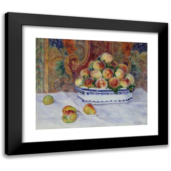 Pierre-Auguste Renoir 14x12 Black Modern Framed Museum Art Print Titled - Still Life with Peaches (1881)