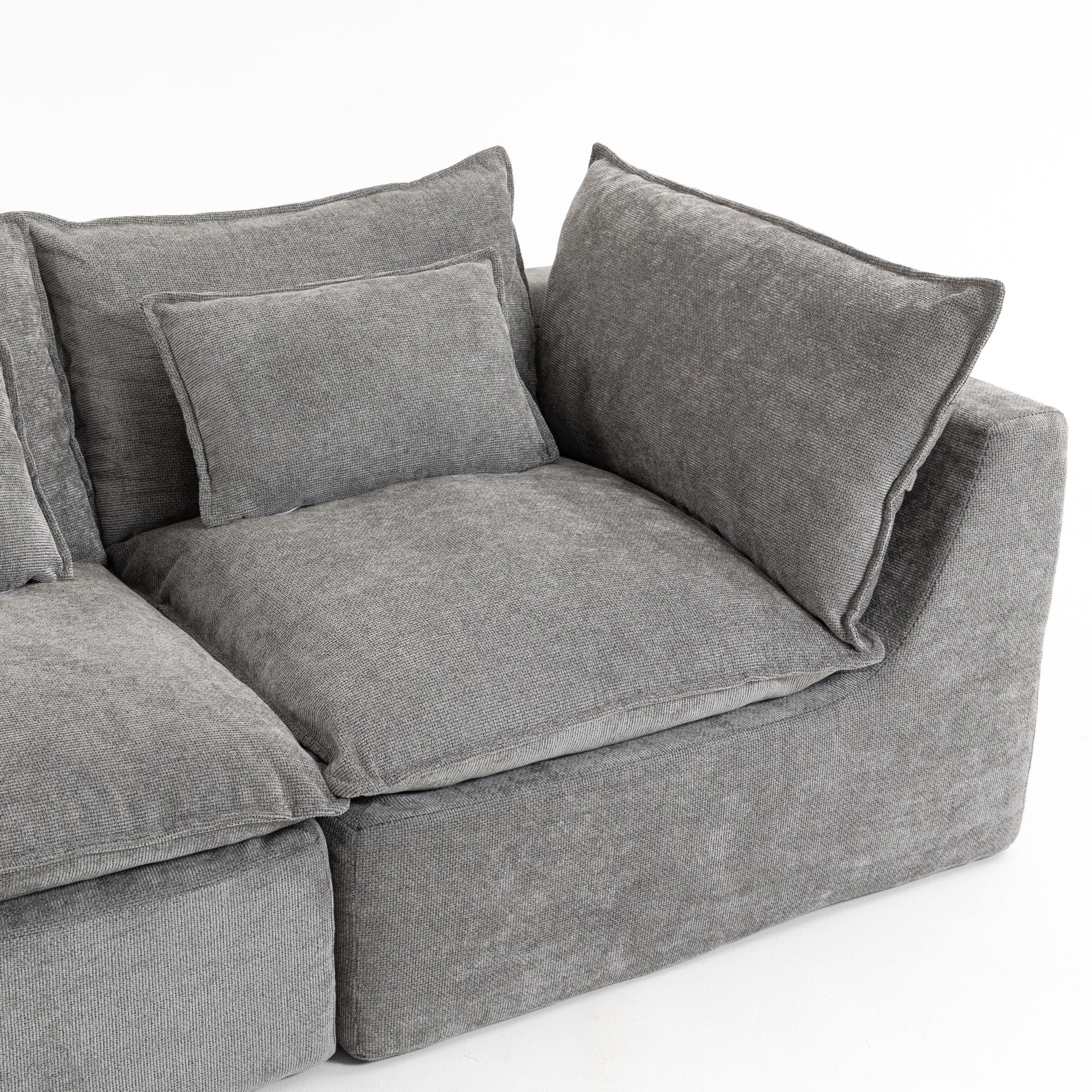 GDF Studio Lunas 74.8" Oversized Modular Cloud Waffle Fabric Sectional Sofa, 2-Seat Comfy Couch for Living Room, Grey