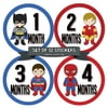 Months in Motion 808 Monthly Baby Stickers Superhero Baby Boy Month 1-12 Milestone Age Sticker Photo Prop
