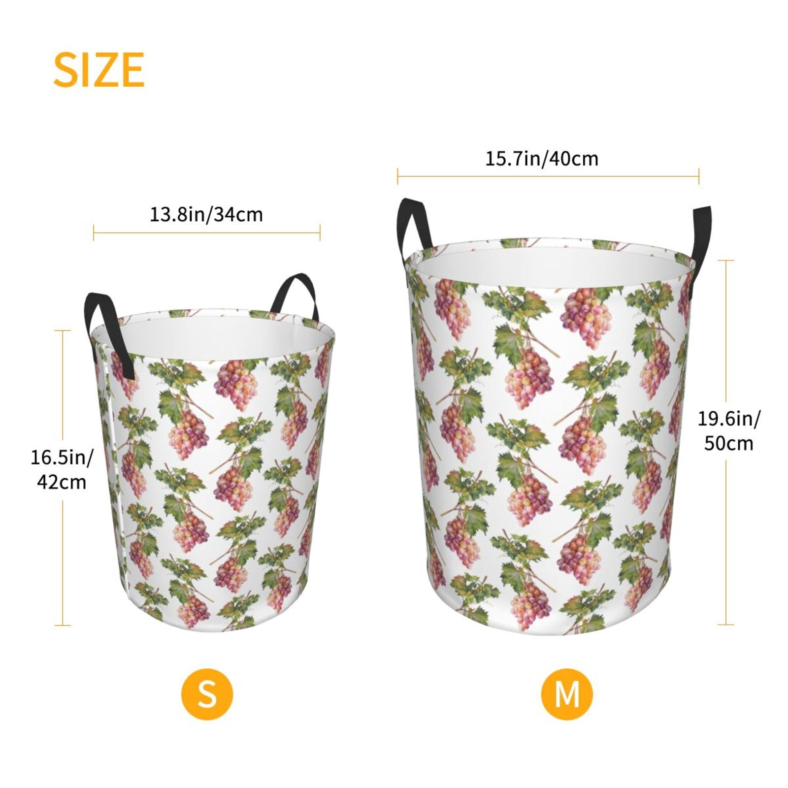 Large Laundry Basket with Handles - grape Print cute Kids Baby Dirty Clothes Laundry Hamper for Bedroom Aesthetic