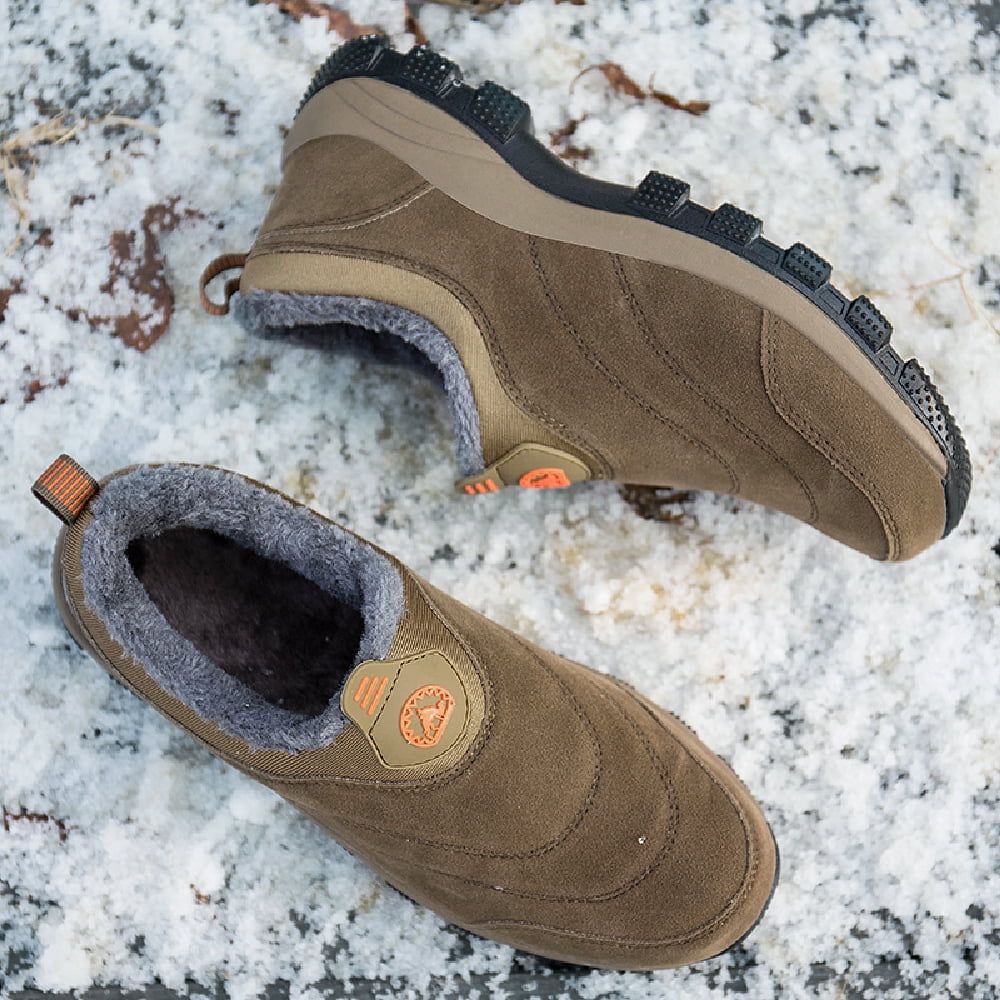 Mens Non-Slip Snow Boots Winter Outdoor Sports Shoes Fashion Casual Cotton Shoes Warm Fur Lined Hiking Shoes Brown 7 UK