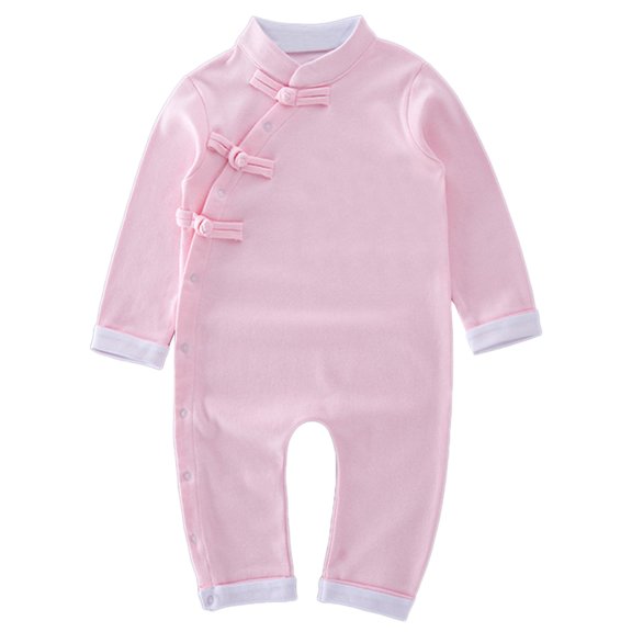 Baby Toddler Unisex Traditional Chinese Long Sleeve Romper (80/12-18 Months, Pink)