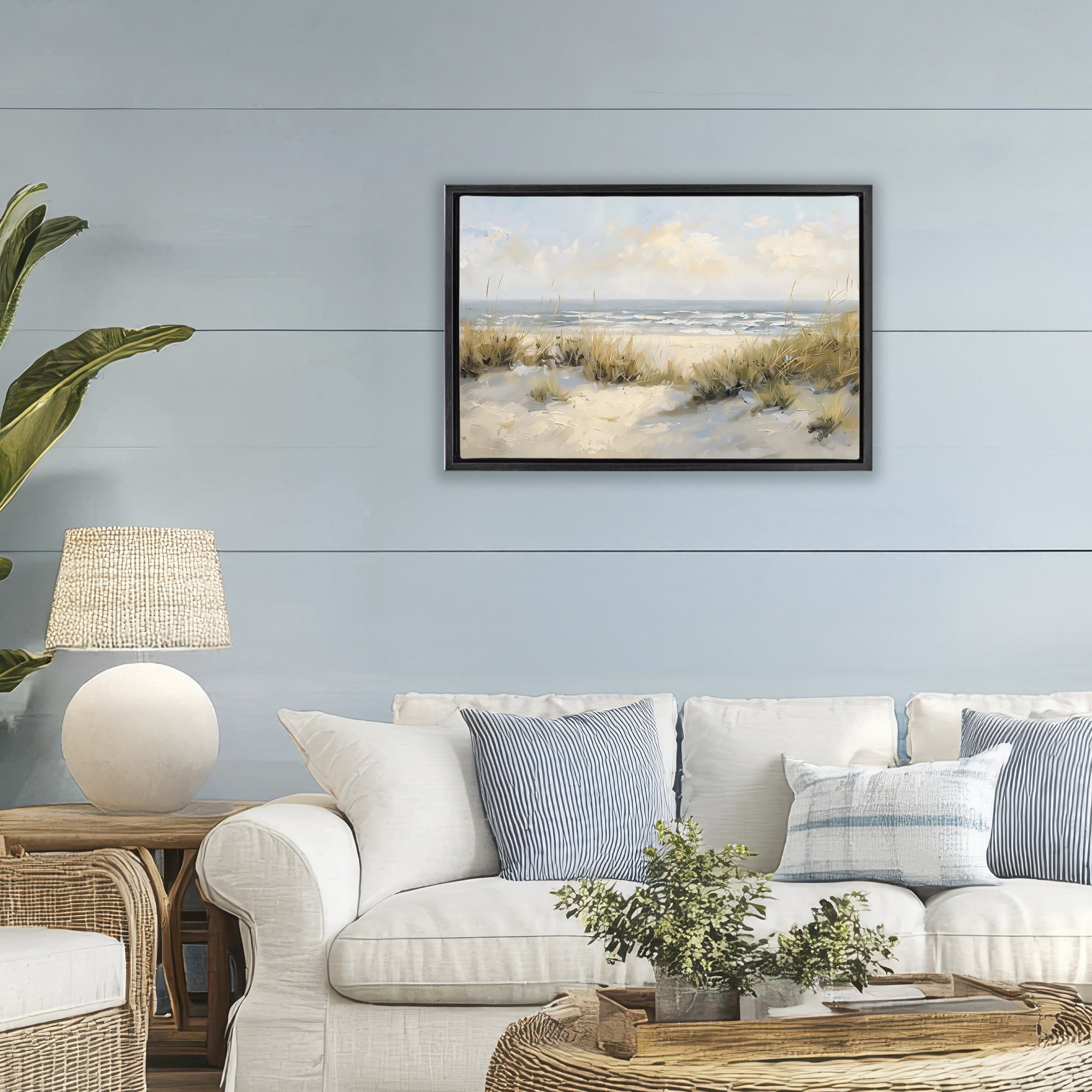 Stupell Industries Coastal Birds Over Dunes Black Framed Floater Canvas Wall Art, design by Creative Studio