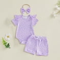 thumbnail image 2 of Baby Girl Clothes 3Month Infant Summer Outfits Set Ruffle Sleeve Romper and Floral Shorts/Skirts with Headband,Purple, 2 of 3