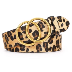 Whippy Women's Leather Belt With Double Ring Buckle, Leopard