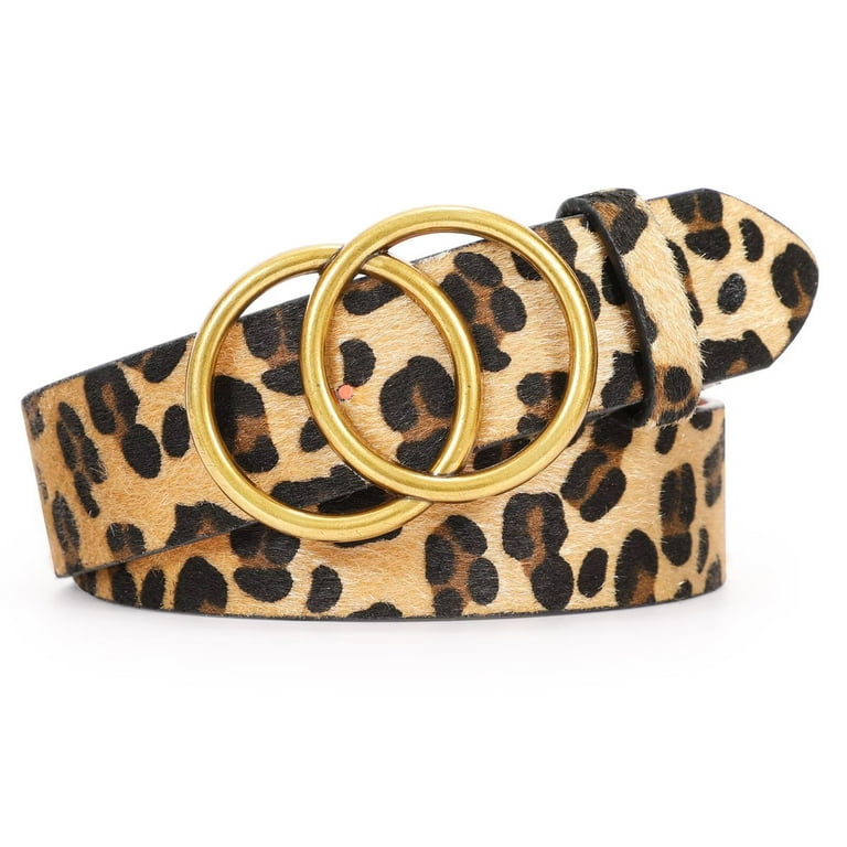 Whippy Women's Leather Belt With Double Ring Buckle, Leopard photo 1
